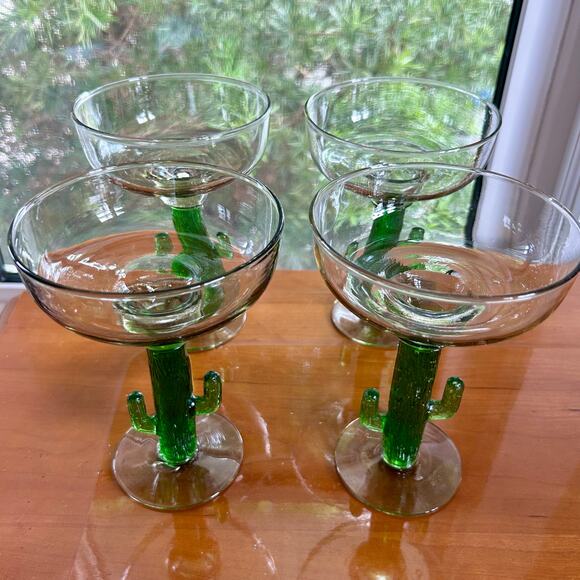 Set of 4 Vintage Green Cactus Stem Margarita Glasses – 7” - Picture 3 of 15